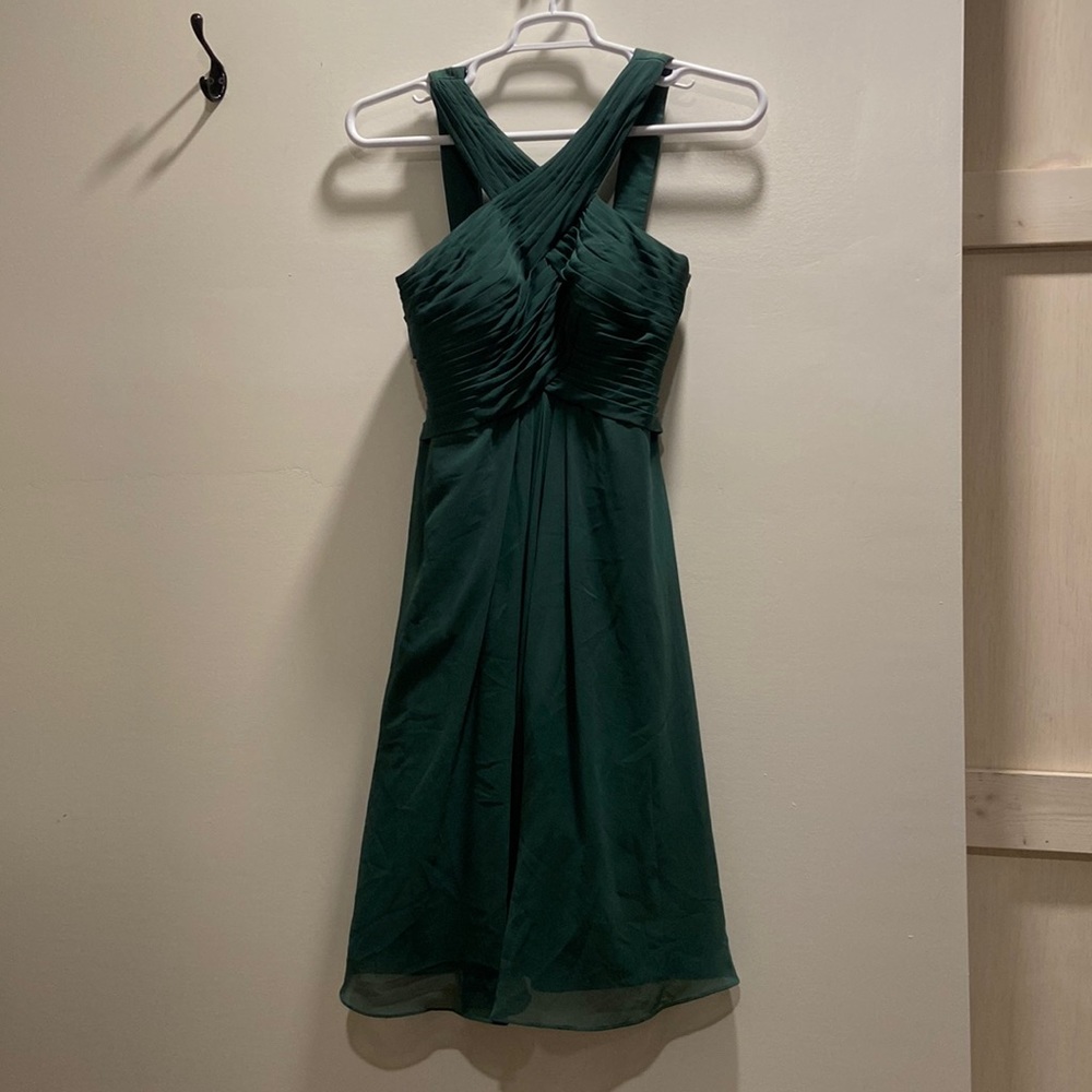 Azazie Amani Pine Green Mid-Length Bridesmaids Dress